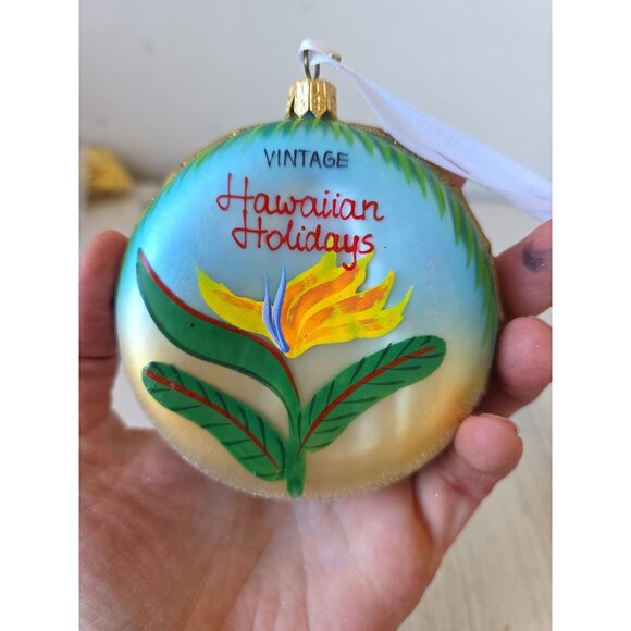 Hawaiian bird of paradise guitar coin glass ornament remember gold glitter Xmas - Picture 2 of 6